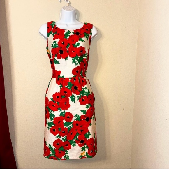 15% Discount - 70’s Vintage Malia Honolulu Red & Green Sheath Dress with pockets - Picture 2 of 10